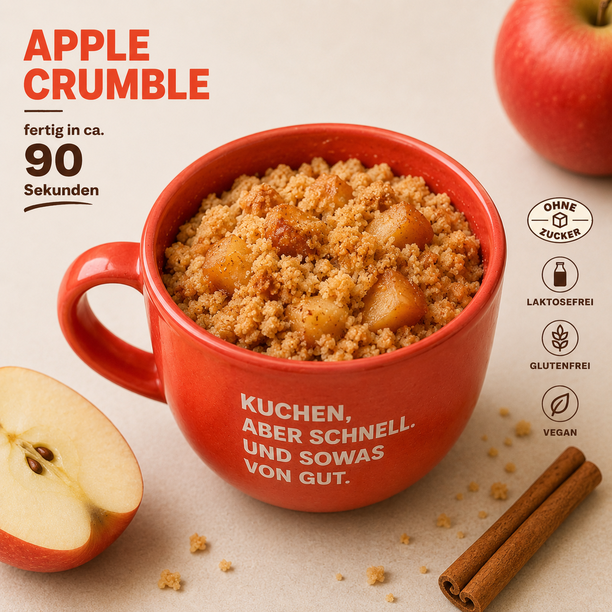 Apple Crumble Backmischung Tassenkuchen zuckerfrei glutenfrei laktisefrei