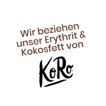 Badge auf dem steht: Wir beziehen unser Erythrit und Kokosfett von Koro