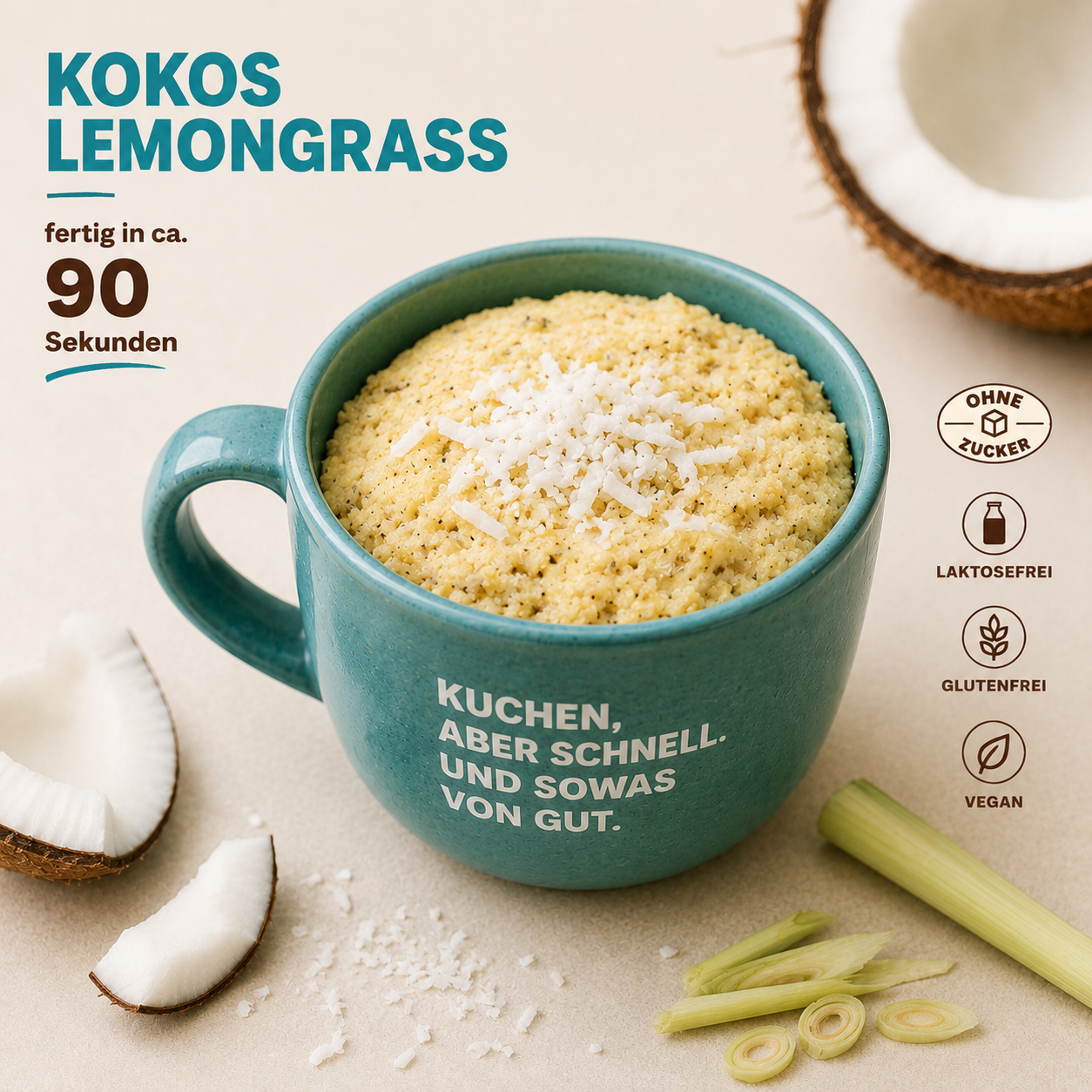 Kokos Lemongras Backmischung Tassenkuchen zuckerfrei glutenfrei laktisefrei