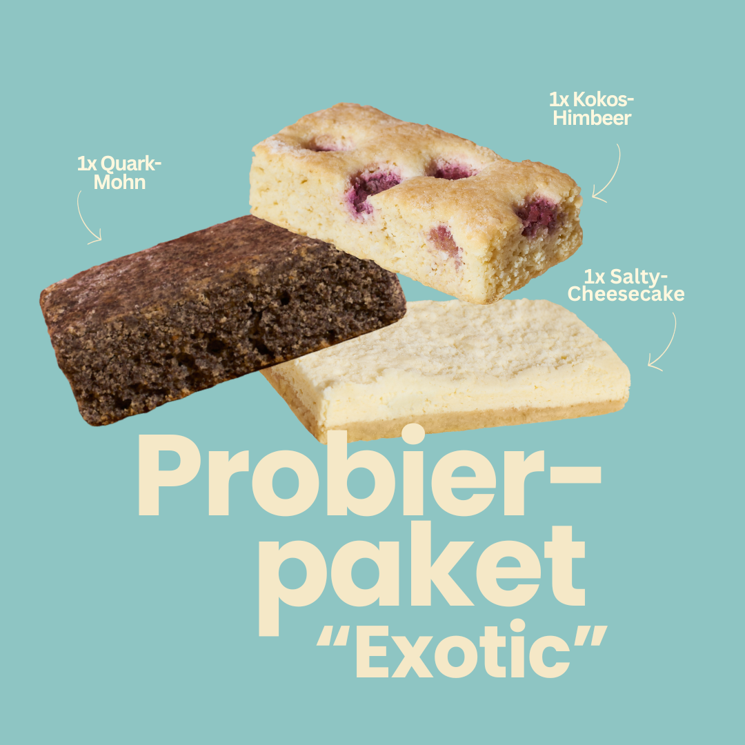 Prpbierpaket mit drei exotischen PureCakes Sorten Kuchen