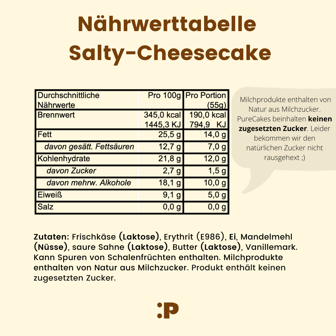 Nährwertetabelle Salty-Cheesecake Kuchen ohne Zucker oder Mehl